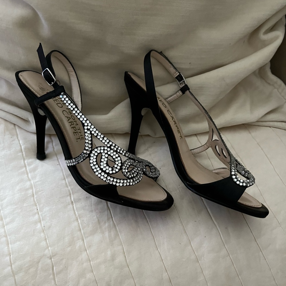 Black rhinestone sandal heels